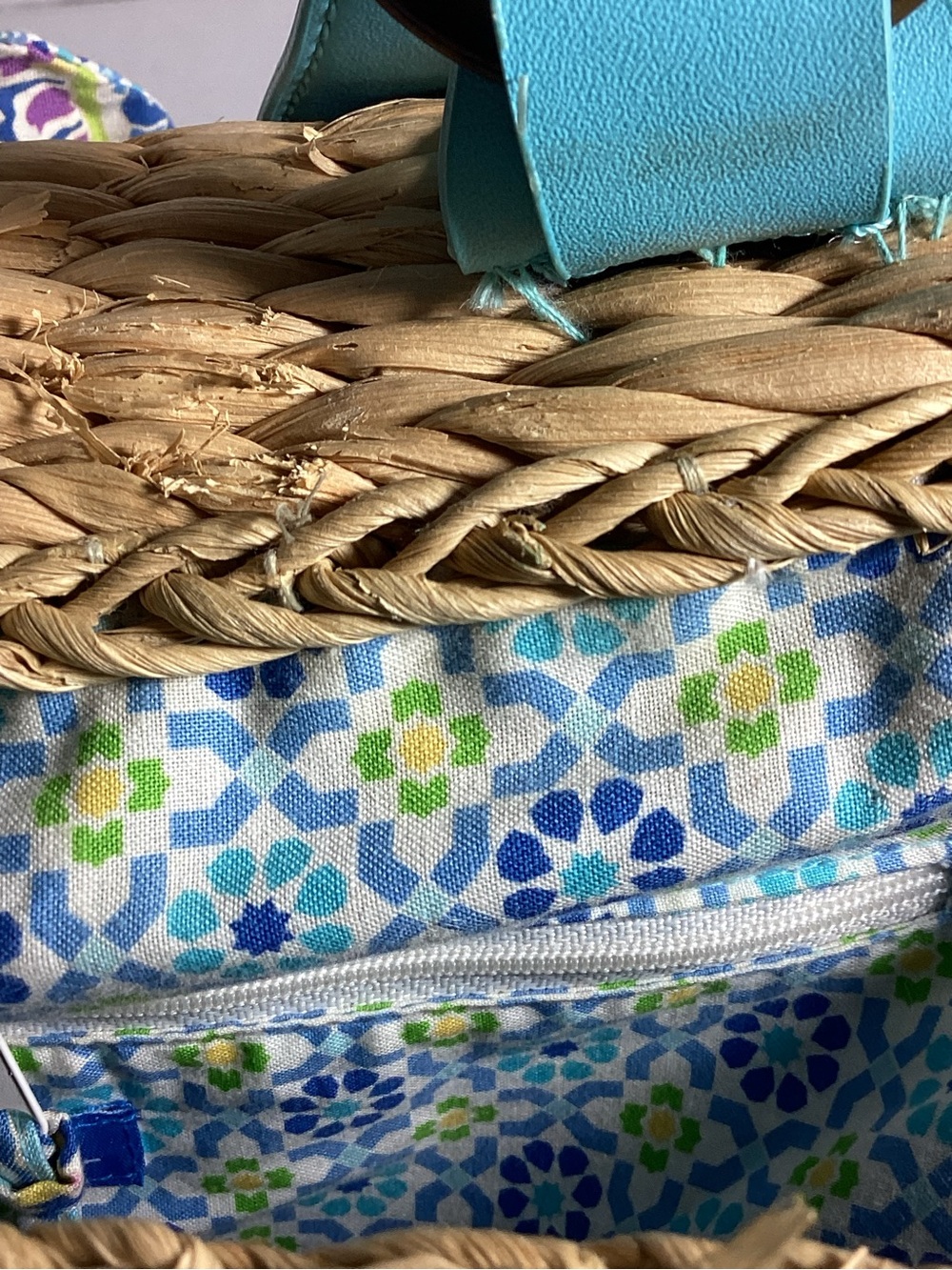 Vera Bradley Turquoise-Strap Woven Tote with Paisley Print - Picture 7 of 16
